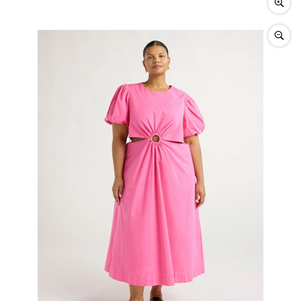 Vibrant Pink Midi Dress with Cut-Out Detail